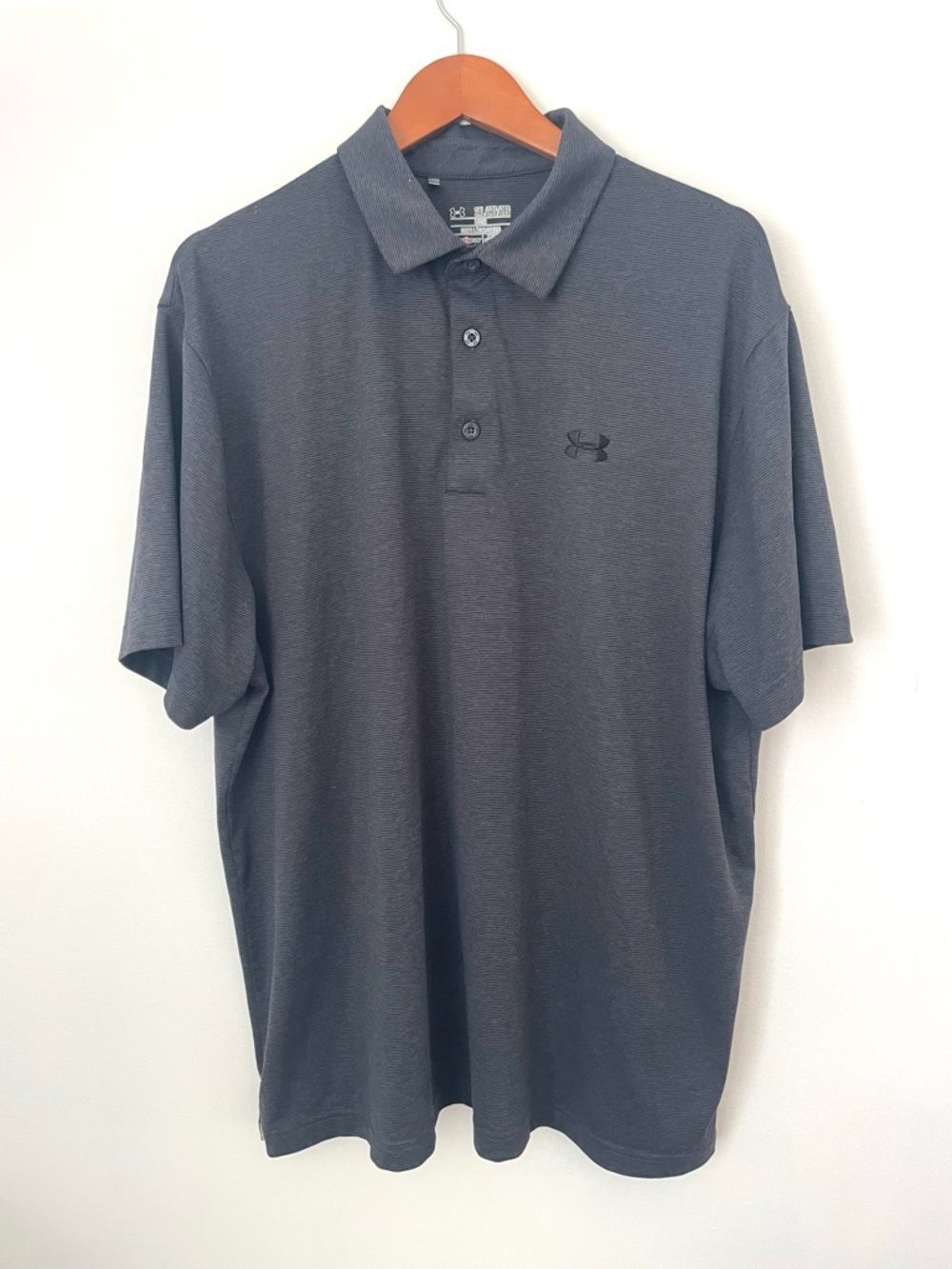 Under Armour men’s grey blue polo loose fit heatgear striped shirt size xxl